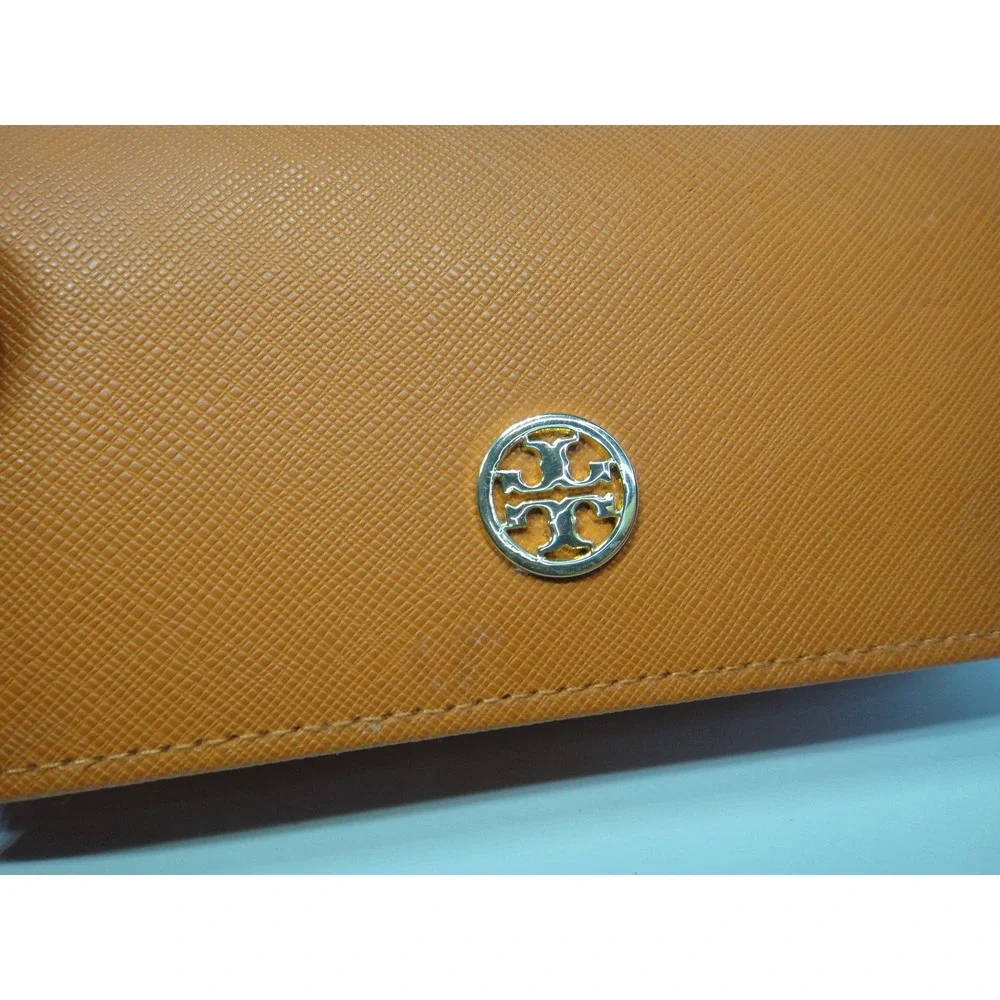 Tory Burch Robinson Orange Saffiano Leather Hard Shell Glasses Case Gold Logo